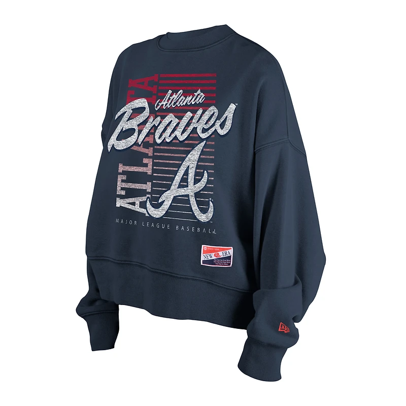 Women's New Era Navy Atlanta Braves Boxy Mineral Wash Dolmen Sleeve Cropped Sweatshirt