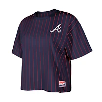 Women's New Era Navy Atlanta Braves Boxy Pinstripe T-Shirt
