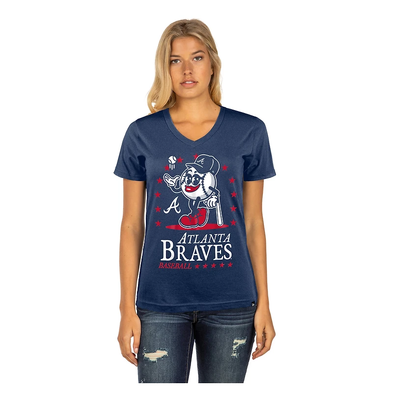 Women's New Era Navy Atlanta Braves Little Miss 2 V-Neck T-Shirt