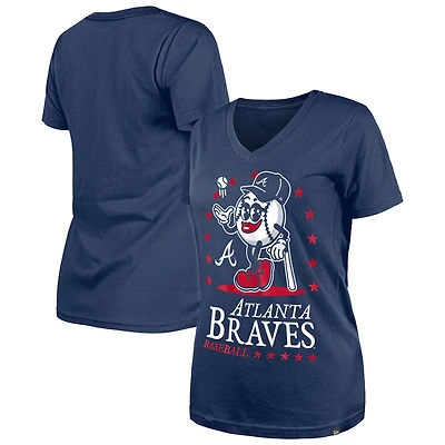 Women's New Era Navy Atlanta Braves Little Miss 2 V-Neck T-Shirt