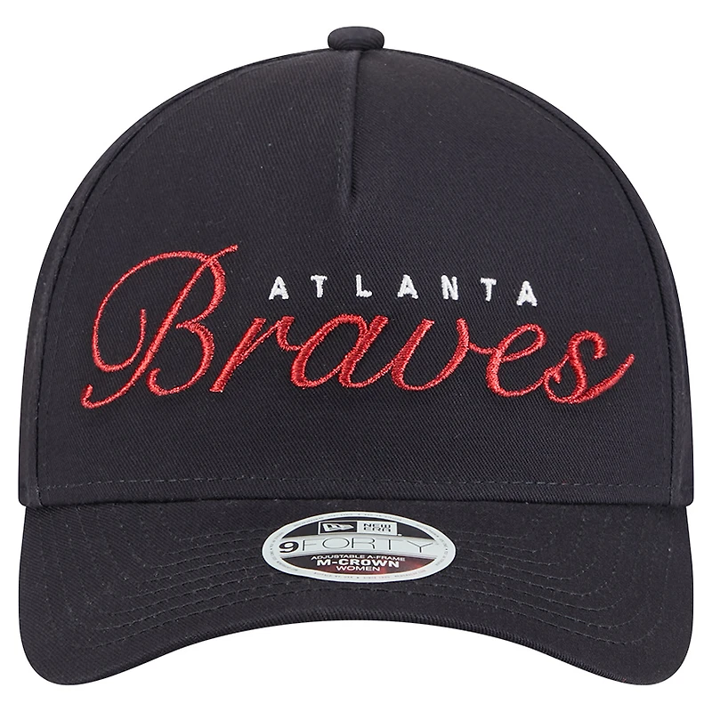 Casquette ajustable New Era bleu marine Atlanta Braves Metallic A-Frame 9FORTY pour femme
