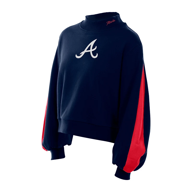 Sweat-shirt à manches ballon et col montant bleu marine New Era pour femme des Braves d'Atlanta