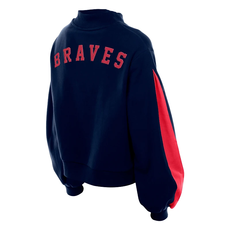 Sweat-shirt à manches ballon et col montant bleu marine New Era pour femme des Braves d'Atlanta