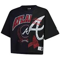 Women's New Era Navy Atlanta Braves Upcycled Colorblocked Boxy Cropped T-Shirt
