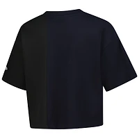 Women's New Era Navy Atlanta Braves Upcycled Colorblocked Boxy Cropped T-Shirt