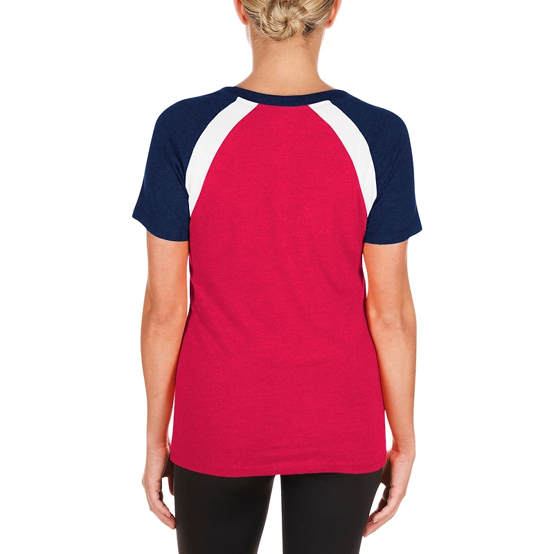 T-shirt à col en V chiné Atlanta Braves New Era rouge pour femme