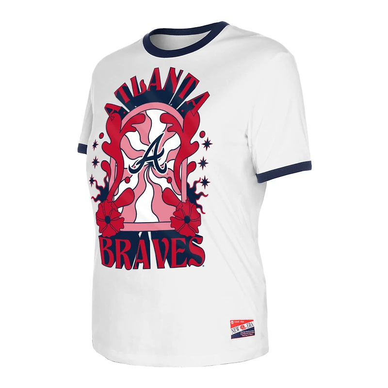 T-shirt surdimensionné Ringer New Era blanc pour femmes des Atlanta Braves