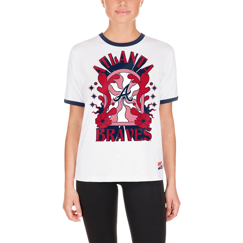 T-shirt surdimensionné Ringer New Era blanc pour femmes des Atlanta Braves