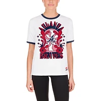 T-shirt surdimensionné Ringer New Era blanc pour femmes des Atlanta Braves