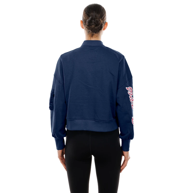 Women's New Era x Alpha Industries Navy Atlanta Braves Cropped Full-Zip Jacket