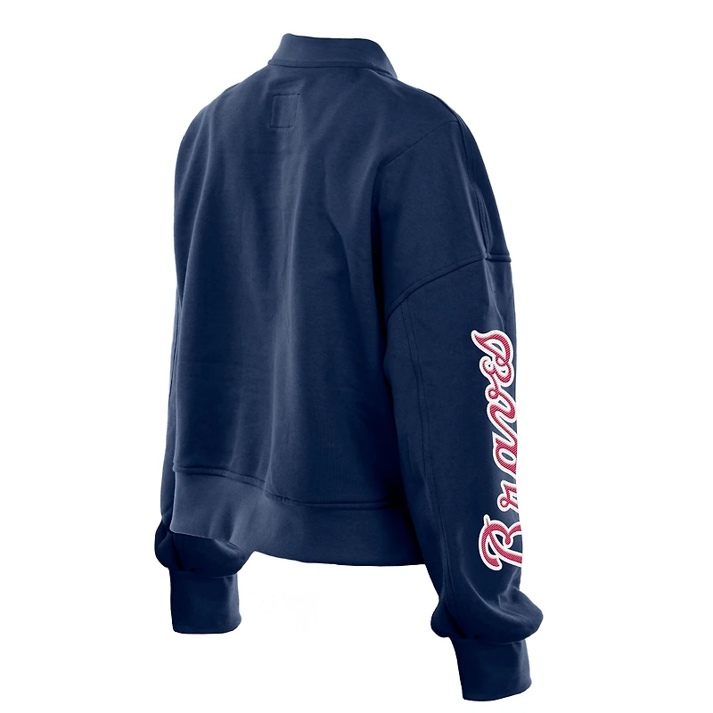 Women's New Era x Alpha Industries Navy Atlanta Braves Cropped Full-Zip Jacket