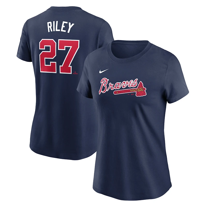 T-shirt Nike Austin Riley bleu marine pour femme avec nom et numéro Fuse des Atlanta Braves