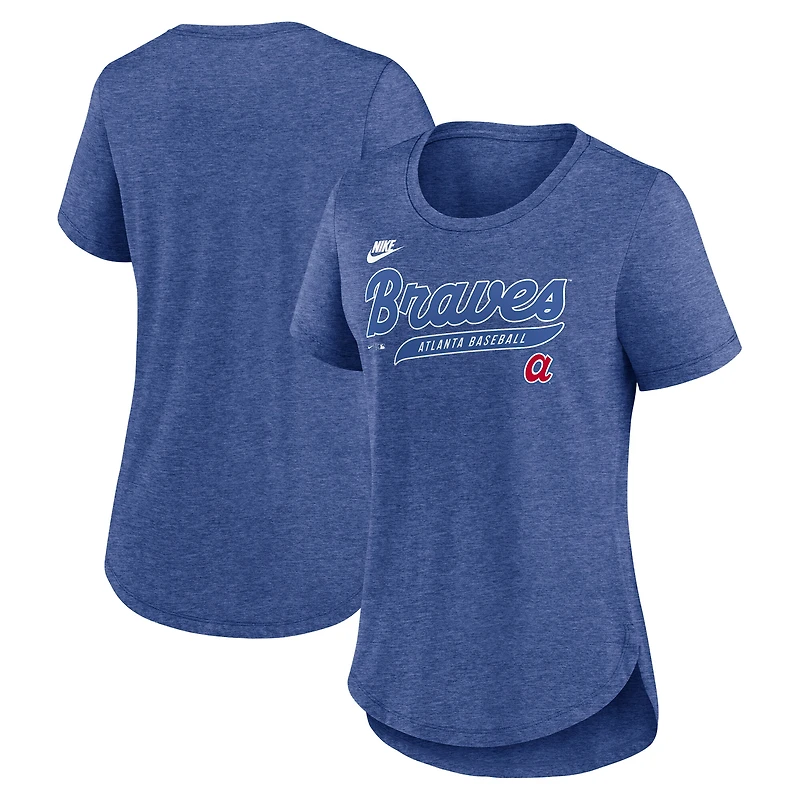 Women's Nike Heather Blue Atlanta Braves Cooperstown Collection Tri-Blend T-Shirt