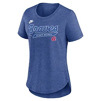 Women's Nike Heather Blue Atlanta Braves Cooperstown Collection Tri-Blend T-Shirt