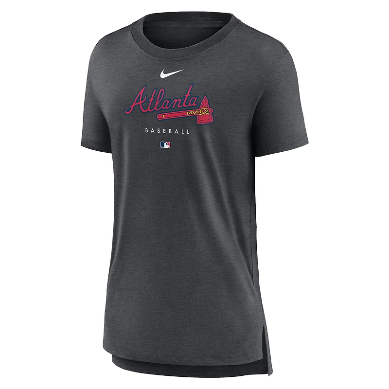 Women's Nike Heather Charcoal Atlanta Braves Authentic Collection Early Work Tri-Blend T-Shirt