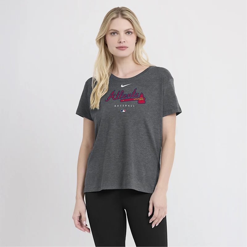 Women's Nike Heather Charcoal Atlanta Braves Authentic Collection Early Work Tri-Blend T-Shirt