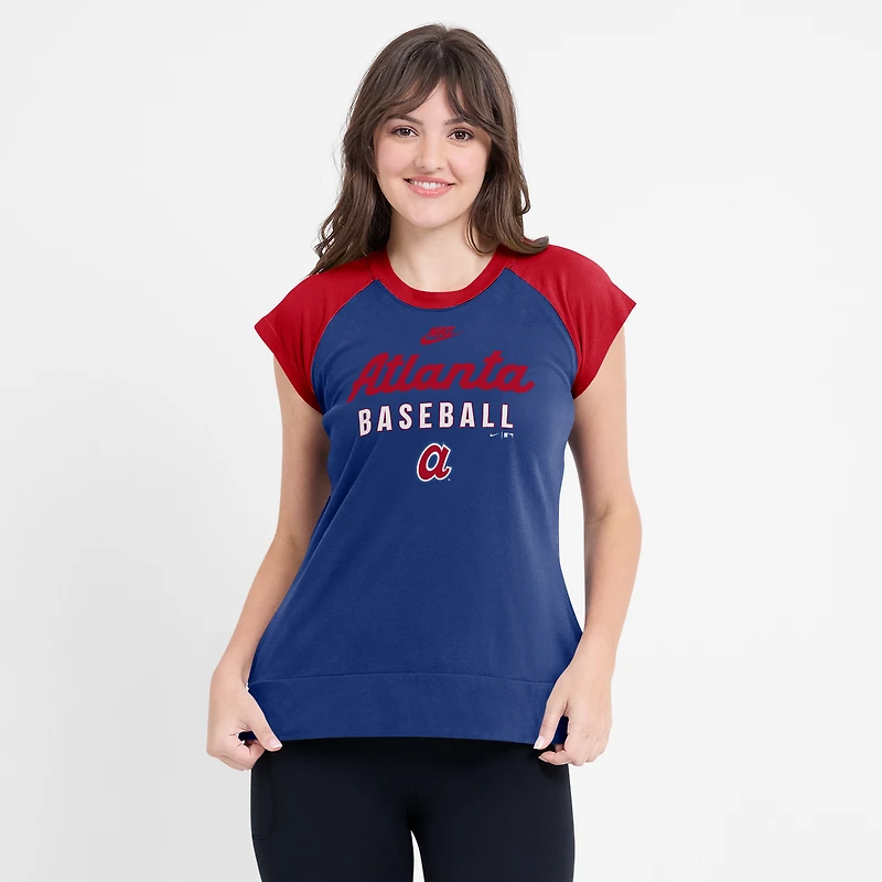 T-shirt raglan Dri-FIT Nike Atlanta Braves Cooperstown Collection pour femme, bleu marine/rouge