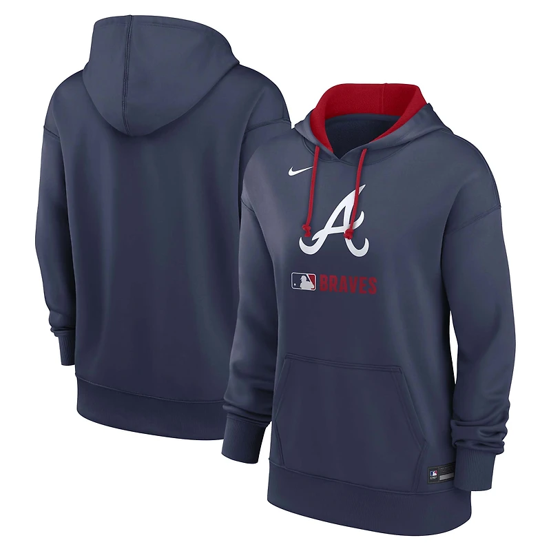 Sweat à capuche Nike Therma-FIT Authentic Collection pour femme, bleu marine, Atlanta Braves.