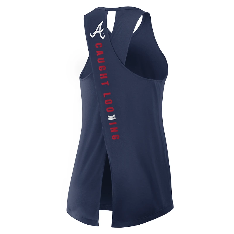 Débardeur Nike bleu marine Atlanta Braves à dos ouvert et croisé Dri-FIT pour femme