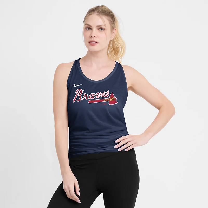 Débardeur Nike bleu marine Atlanta Braves à dos ouvert et croisé Dri-FIT pour femme