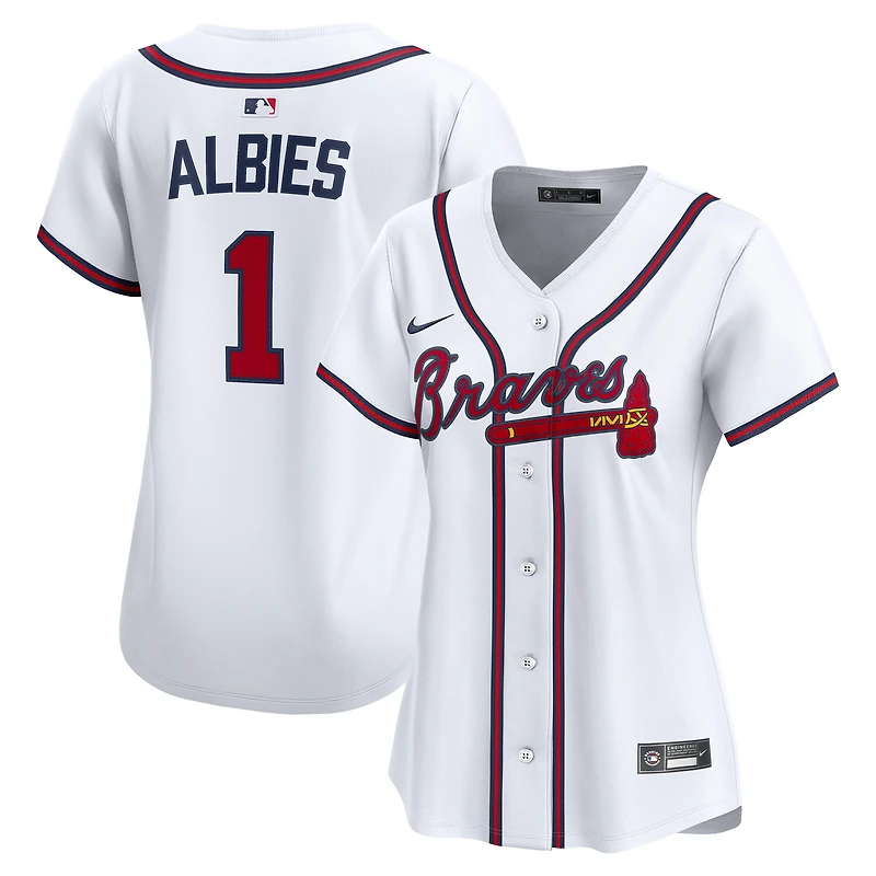 1 maillot de joueur à domicile Nike Ozzie Albies blanc des Atlanta Braves pour femme
