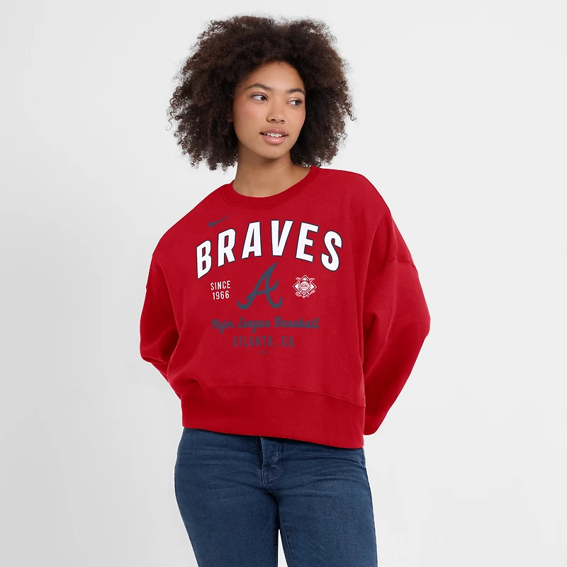 Women's Nike Red Atlanta Braves Oversized High Hip Pullover Sweatshirt