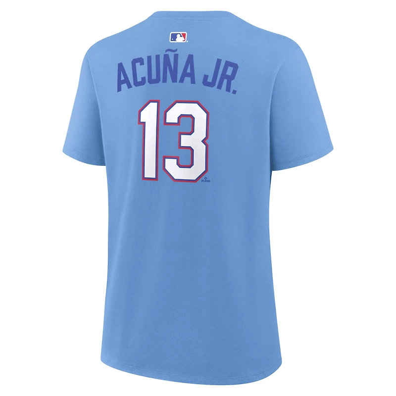 T-shirt Nike pour femme Ronald Acuña Jr. bleu clair Atlanta Braves 2026 City Connect avec nom et numéro