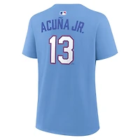 T-shirt Nike pour femme Ronald Acuña Jr. bleu clair Atlanta Braves 2026 City Connect avec nom et numéro