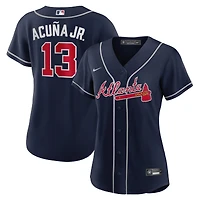 Maillot Nike Ronald Acuna Jr. pour femme, réplique alternative des Braves d'Atlanta, bleu marine