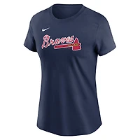 Women's Nike Ronald Acuña Jr. Navy Atlanta Braves Cooperstown Collection Fuse Name & Number T-Shirt