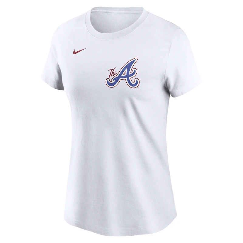 T-shirt Nike Ronald Acuña Jr. pour femme, blanc, avec nom et numéro City Connect Fuse des Braves d'Atlanta 2024