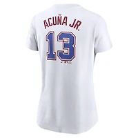T-shirt Nike Ronald Acuña Jr. pour femme, blanc, avec nom et numéro City Connect Fuse des Braves d'Atlanta 2024
