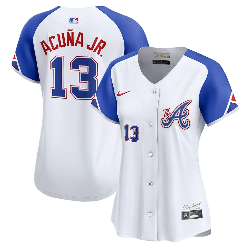 Maillot Nike Ronald Acuña Jr. blanc pour femme, édition limitée, Atlanta Braves City Connect