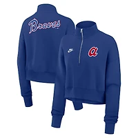 Sweat-shirt en molleton demi-zippé Nike Royal Atlanta Braves Cooperstown Collection Phoenix pour femme
