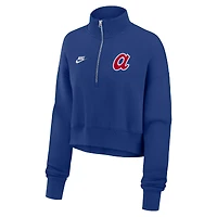 Sweat-shirt en molleton demi-zippé Nike Royal Atlanta Braves Cooperstown Collection Phoenix pour femme
