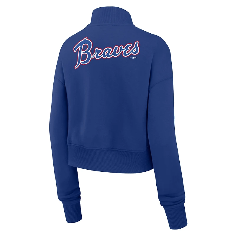 Sweat-shirt en molleton demi-zippé Nike Royal Atlanta Braves Cooperstown Collection Phoenix pour femme