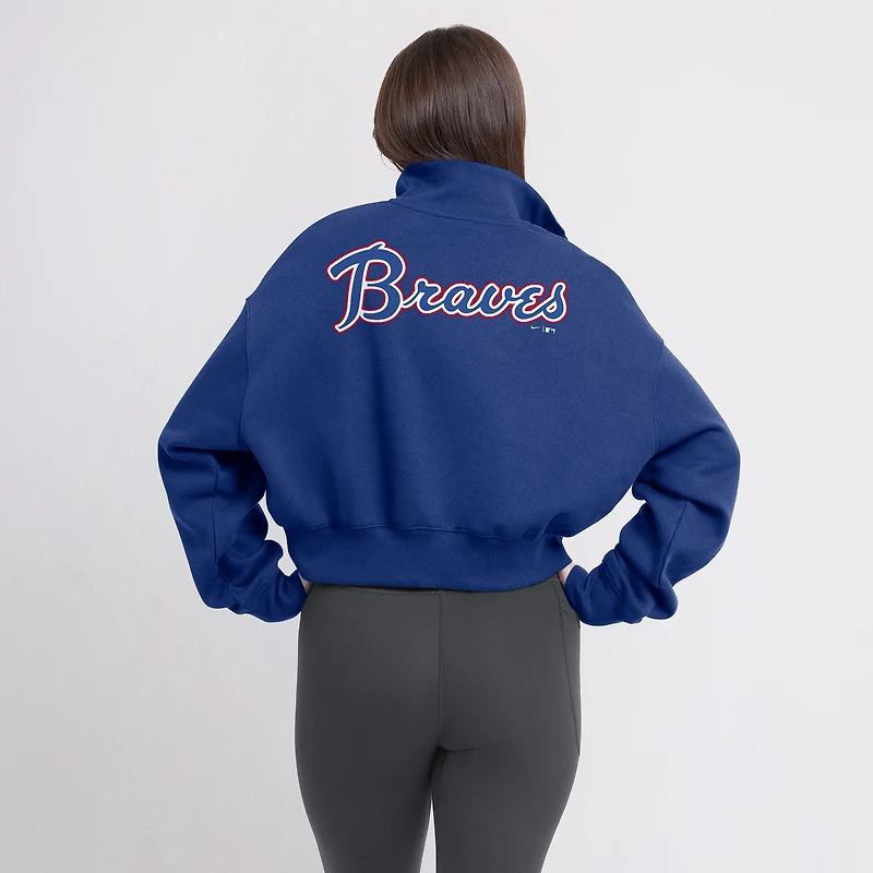 Sweat-shirt en molleton demi-zippé Nike Royal Atlanta Braves Cooperstown Collection Phoenix pour femme
