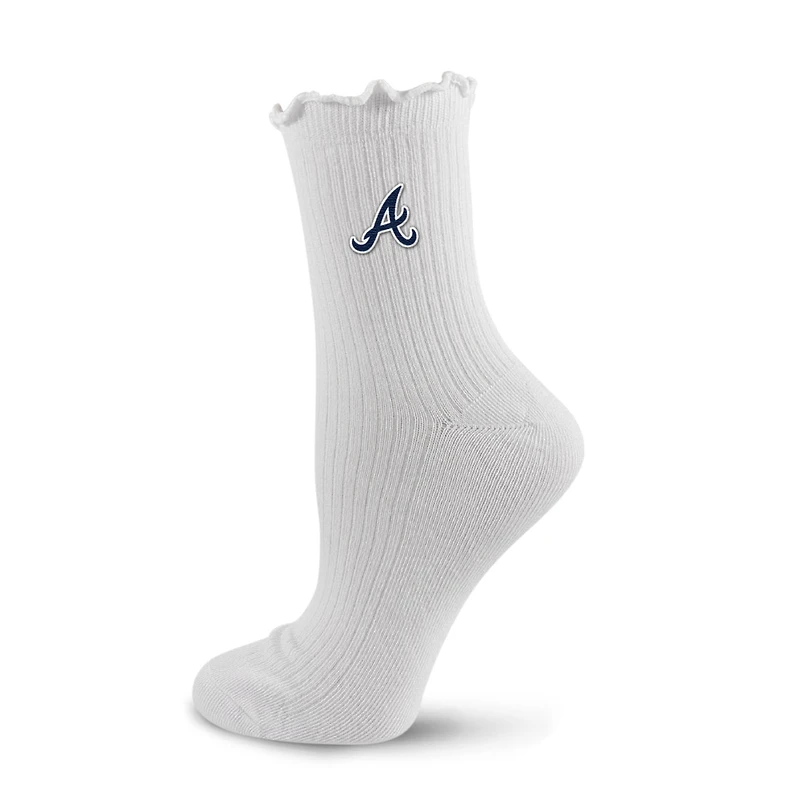 Women's PRO Compression White Atlanta Braves Logo Lettuce Hem Quarter Socks