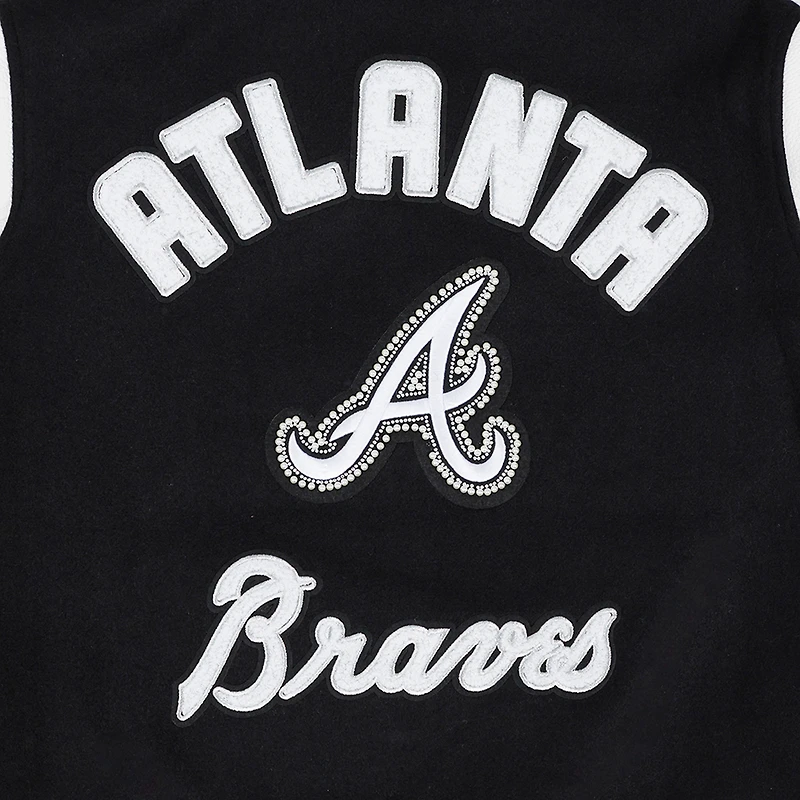 Women's Pro Standard Black Atlanta Braves Pearls Rib Wool Full-Zip Varsity Jacket