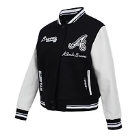 Women's Pro Standard Black Atlanta Braves Pearls Rib Wool Full-Zip Varsity Jacket