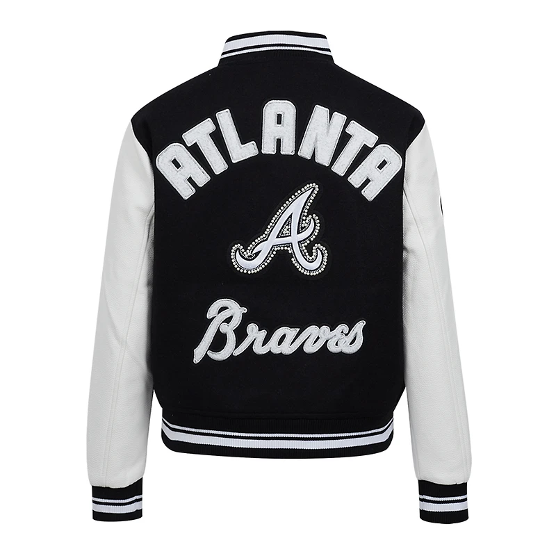 Women's Pro Standard Black Atlanta Braves Pearls Rib Wool Full-Zip Varsity Jacket