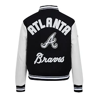 Women's Pro Standard Black Atlanta Braves Pearls Rib Wool Full-Zip Varsity Jacket
