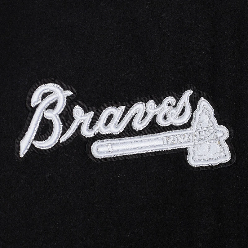 Women's Pro Standard Black Atlanta Braves Pearls Rib Wool Full-Zip Varsity Jacket