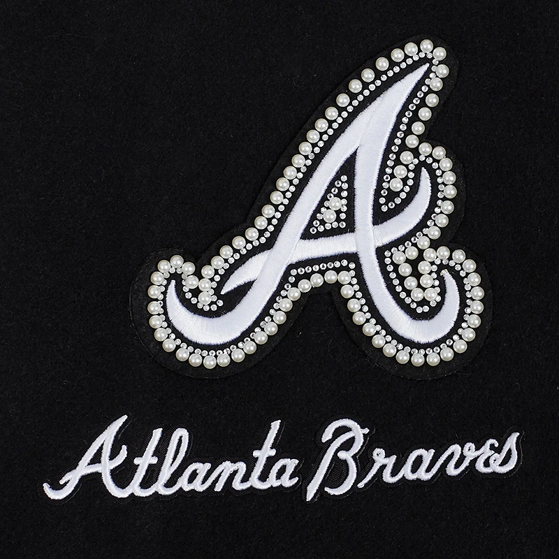 Women's Pro Standard Black Atlanta Braves Pearls Rib Wool Full-Zip Varsity Jacket