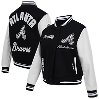 Women's Pro Standard Black Atlanta Braves Pearls Rib Wool Full-Zip Varsity Jacket