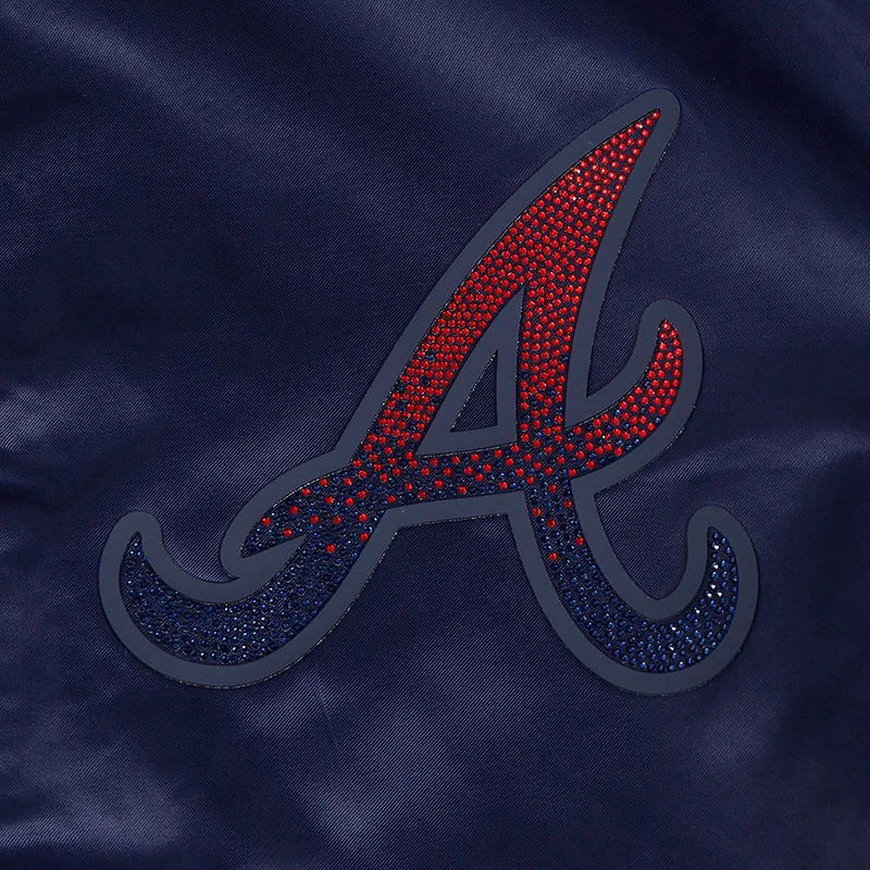Women's Pro Standard Navy Atlanta Braves Rhinestone Satin Full-Snap Jacket