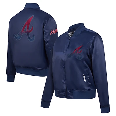 Women's Pro Standard Navy Atlanta Braves Rhinestone Satin Full-Snap Jacket