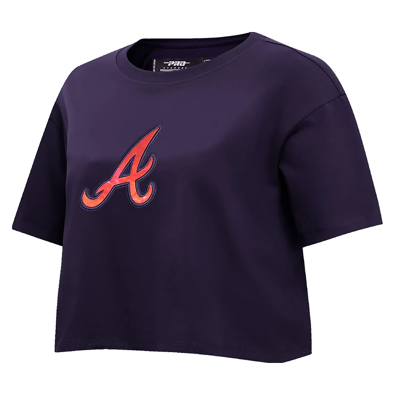 Women's Pro Standard Navy Atlanta Braves Painted Sky Boxy Cropped T-Shirt