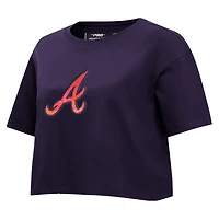 Women's Pro Standard Navy Atlanta Braves Painted Sky Boxy Cropped T-Shirt