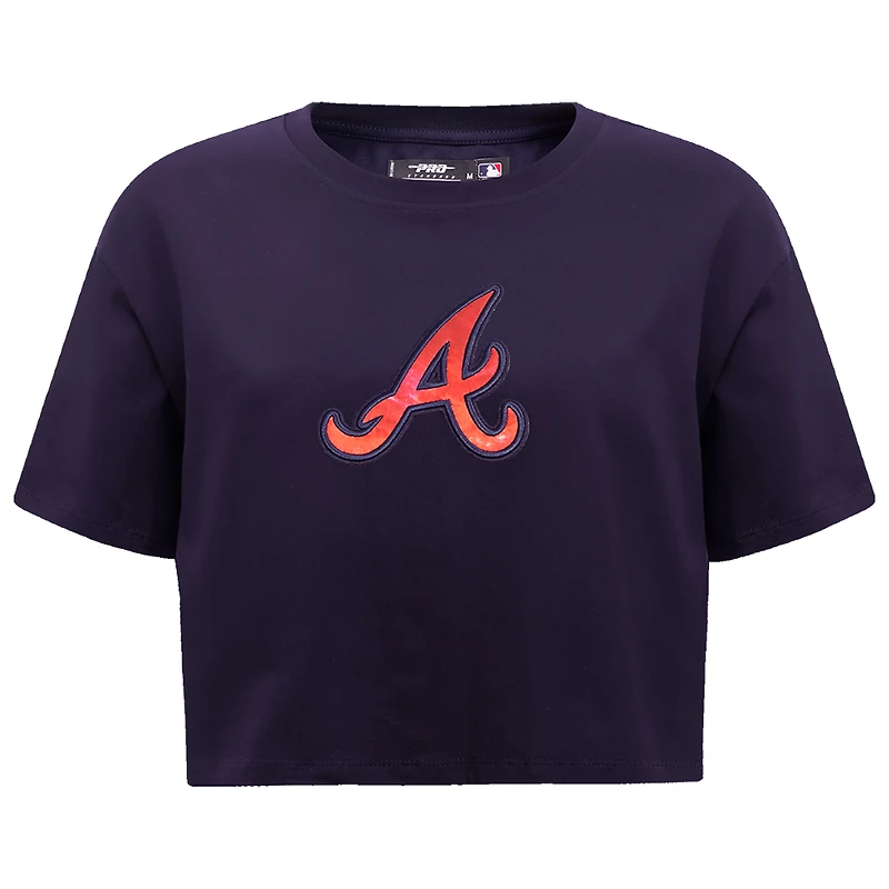 T-shirt court Pro Standard pour femmes, bleu marine, Atlanta Braves, Painted Sky Boxy